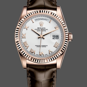 Rolex Day Date 36 White Dial 118135 0064 Brown Leather Watch