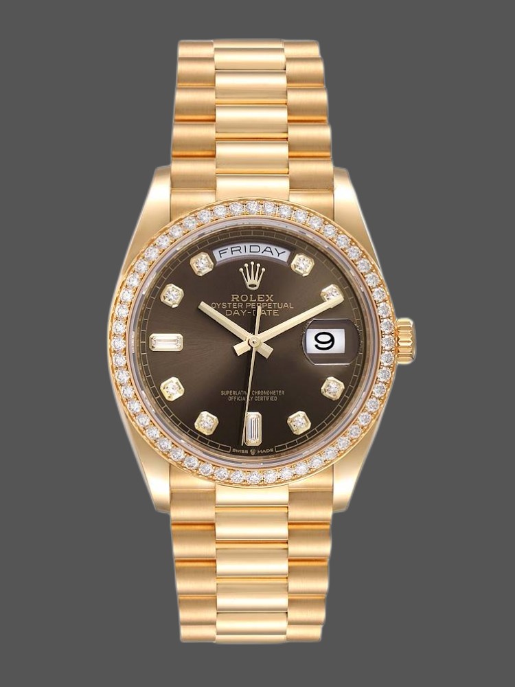 Rolex Day-Date 128348RBR Dark Grey Dial Yellow Gold 36MM Unisex Replica Watch