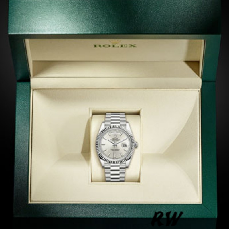Rolex Day-Date 228239 Silver Stripe Motif Dial Fluted Bezel 40mm Mens Replica Watch - Image 6
