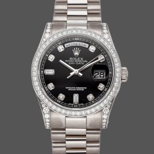 Rolex Day-Date 118389 White Gold Black Diamond Dial 36MM Unisex Replica Watch
