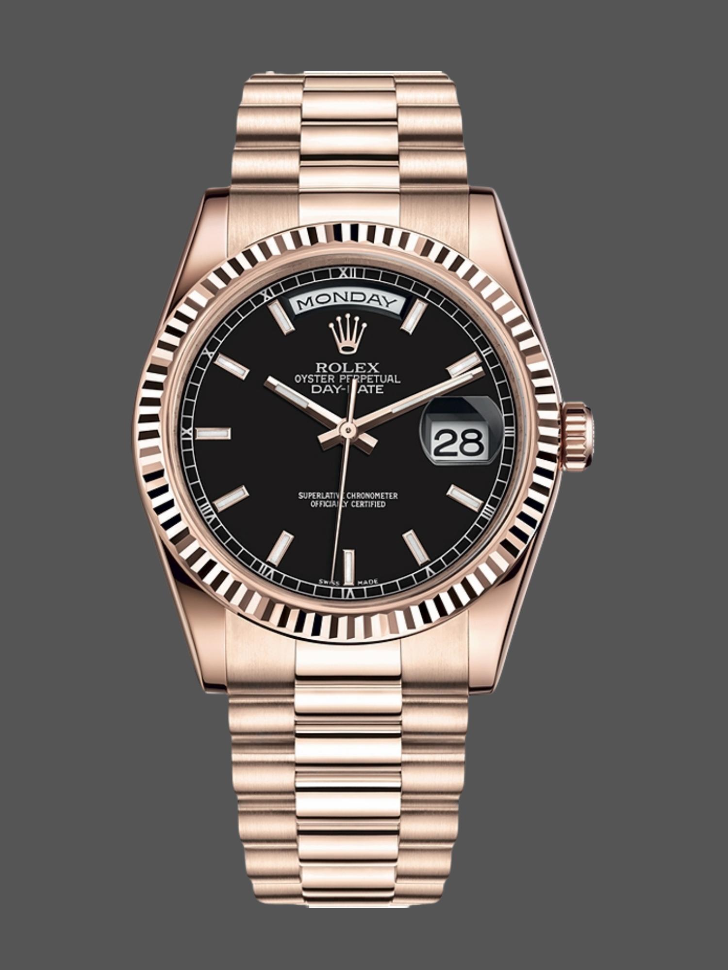 Rolex Day-Date 118235 Black Dial Rose Gold 36mm Unisex Replica Watch