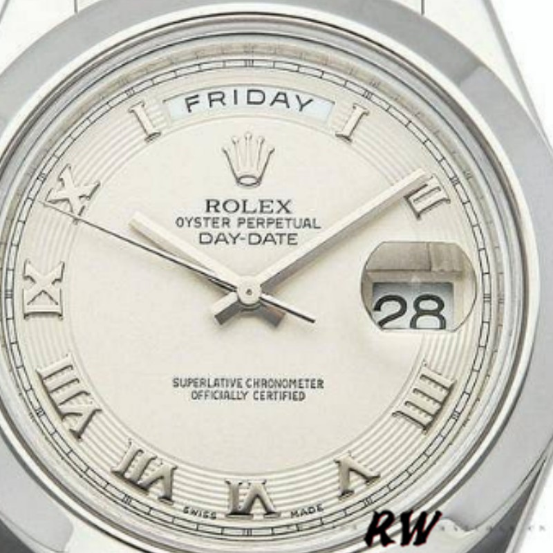 Rolex Day-Date 218206 Concentric Circle Ivory Roman Numeral Dial Platinum 41MM Mens Replica Watch - Image 4