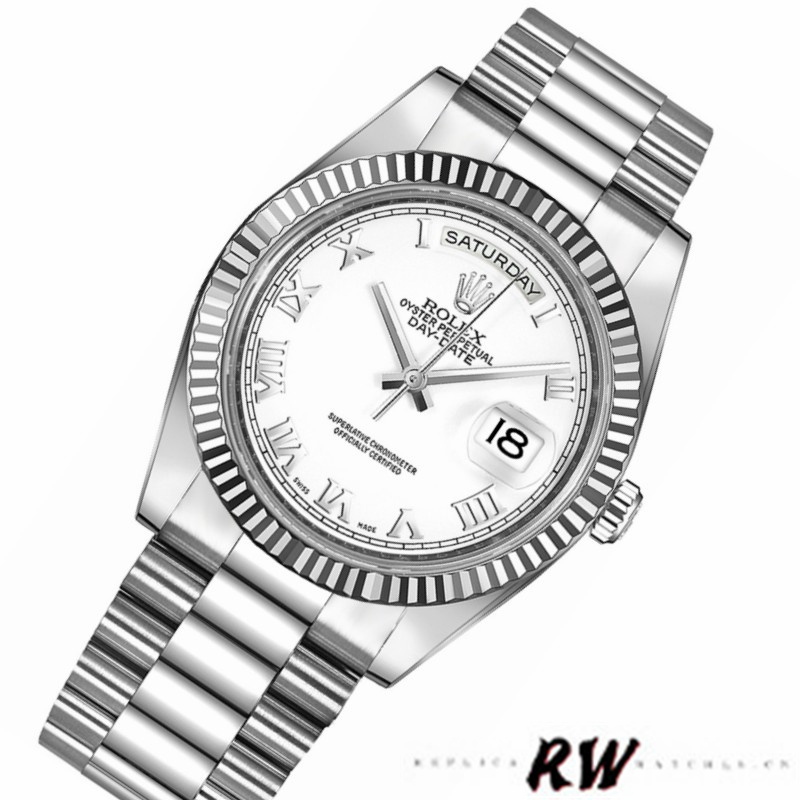 Rolex Day-Date 218239 White Roman Numerals Dial White Gold 41MM Mens Replica Watch - Image 2
