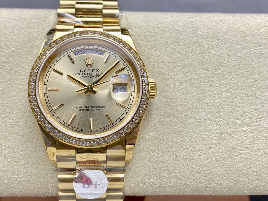 Rolex Day-Date 128348RBR Champagne Index Dial Yellow Gold 36MM Unisex Replica Watch - Image 3