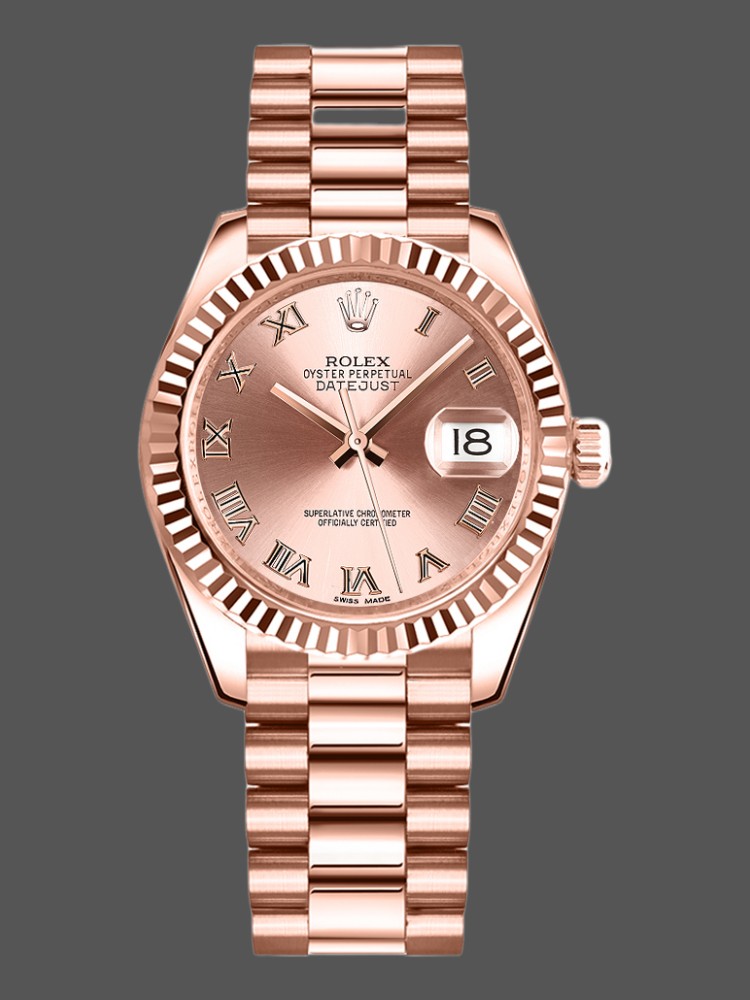 Rolex Datejust 178275 Rose Gold Pink Roman Dial 31mm Lady Replica Watch