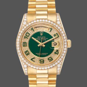 Rolex Day-Date 118388 Yellow Gold Green Enamel Diamond Dial 36MM Unisex Replica Watch