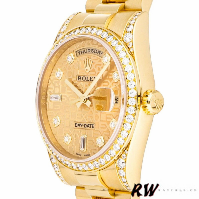 Rolex Day-Date 118388 Champagne Jubilee Diamond Dial Yellow Gold 36MM Unisex Replica Watch - Image 3