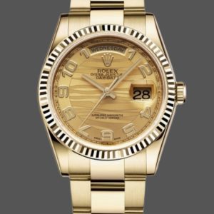Rolex Day-Date 118238 Arabic Numeral Wave Champagne Dial 36mm Unisex Replica Watch