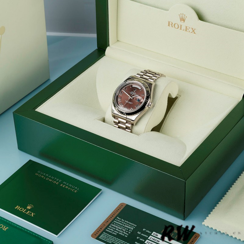 Rolex Day-Date 218239 Chocolate Brown Roman Numerals Dial White Gold 41MM Mens Replica Watch - Image 6