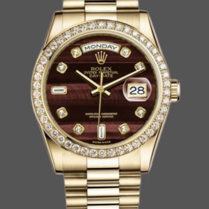 Rolex Day-Date 118398 Bulls Eye Brown Diamond Dial 36MM Unisex Replica Watch