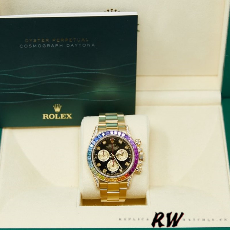 Rolex Daytona 116528 Rainbow Bezel Black Diamond Dial 40mm Mens Replica Watch - Image 6