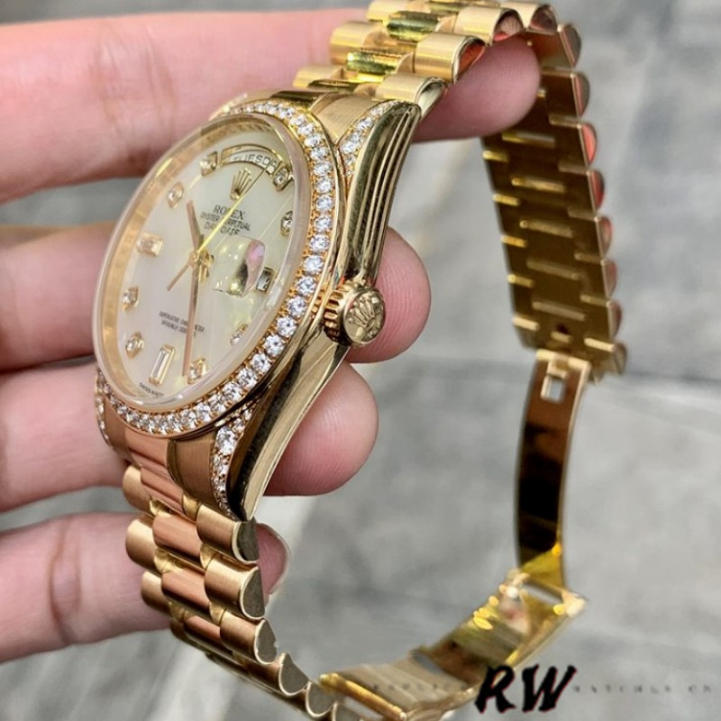 Rolex Day-Date 118388 White Mother-Of-Pearl Diamond Dial 36MM Unisex Replica Watch - Image 5