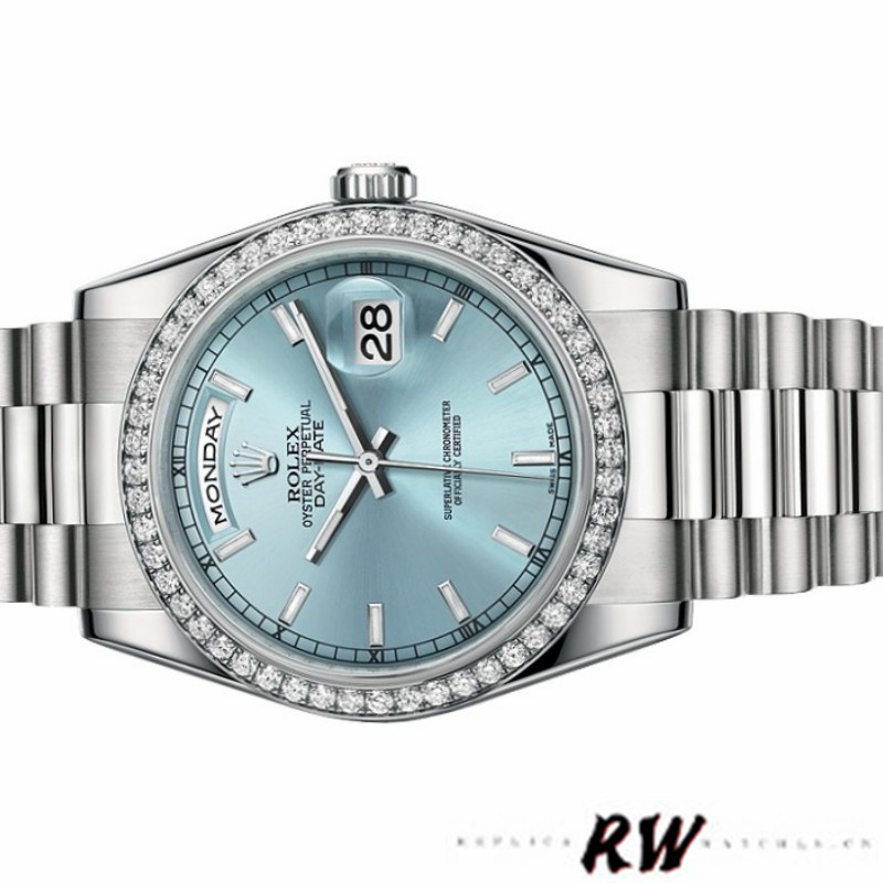 Rolex Day Date 118346 Ice Blue Dial Diamond 36mm Unisex Replica Watch - Image 4