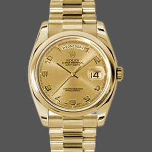 Rolex Day-Date 118208 champagne dial Arabic Numeral Hour Markers yellow gold 36mm Unisex Replica Watch