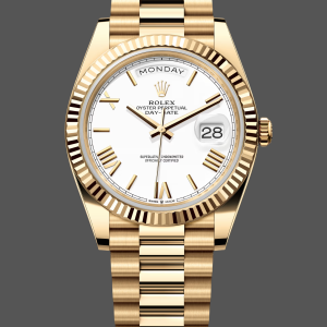 Rolex Day-Date 228238 White Roman Dial Fluted Bezel 40mm Mens Replica Watch