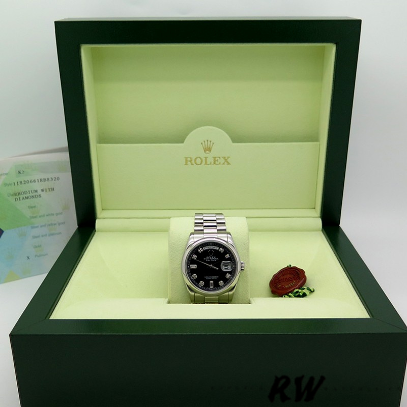 Rolex Day-Date 218206 Black Diamond Dial Platinum 41MM Mens Replica Watch - Image 6