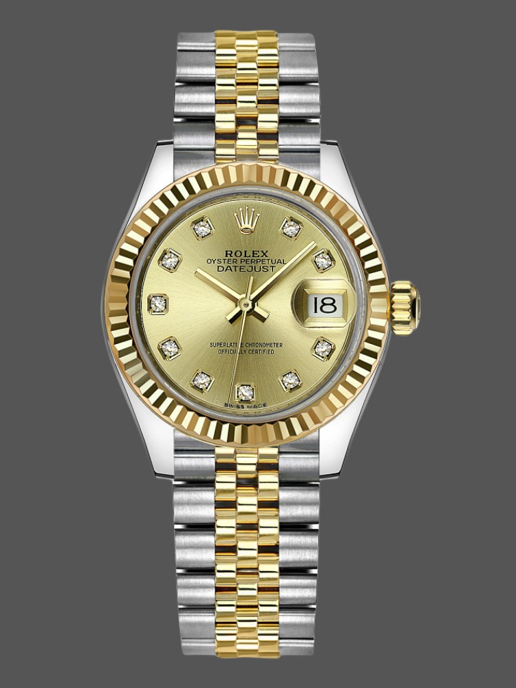 Rolex Datejust 279173 Champagne Diamond Dial Fluted Bezel 28mm Lady Replica Watch