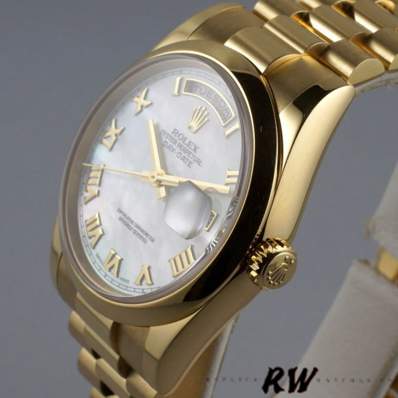 Rolex Day-Date 118208 Mother of Pearl Roman Numeral Dial 36mm Unisex Replica Watch - Image 4