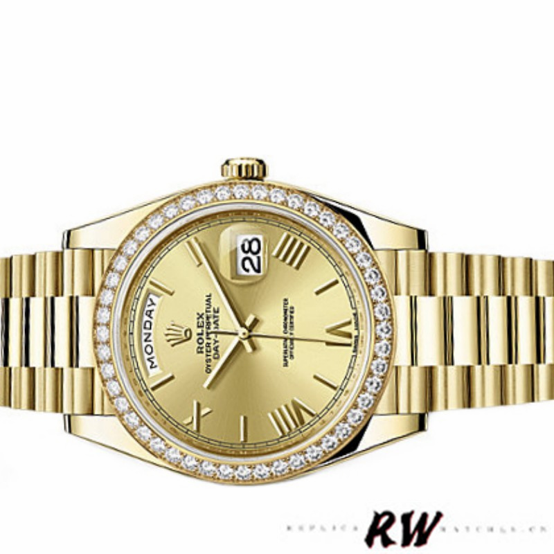 Rolex Day-Date 228348RBR Champagne Roman Dial Diamond Bezel 40mm Mens Replica Watch - Image 4