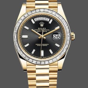 Rolex Day-Date 228398TBR Black Diamond Dial Diamond Bezel 40mm Mens Replica Watch
