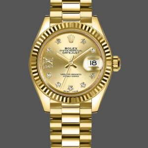 Rolex Datejust 279178 Champagne Diamond Dial Fluted Bezel 28mm Lady Replica Watch