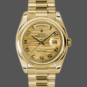 Rolex Day-Date 118208 Arabic Numeral Wave Champagne Dial 36mm Unisex Replica Watch