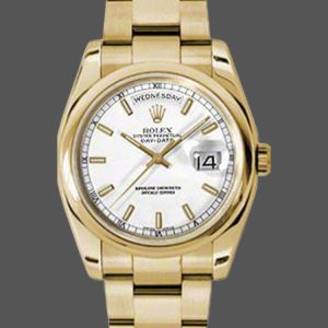 Rolex Day-Date 118208 White Dial Yellow Gold 36mm Unisex Replica Watch