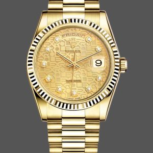 Rolex Day-Date 118238 Yellow Gold Champagne Jubilee Diamond Dial 36mm Unisex Replica Watch