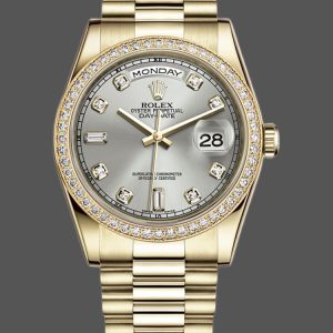Rolex Day-Date 118348 Silver Diamond Dial 36mm Unisex Replica Watch