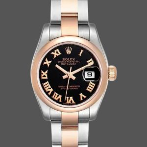 Rolex Datejust 179161 Stainless Steel and Everose Gold Black Roman Dial 26MM Lady Replica Watch