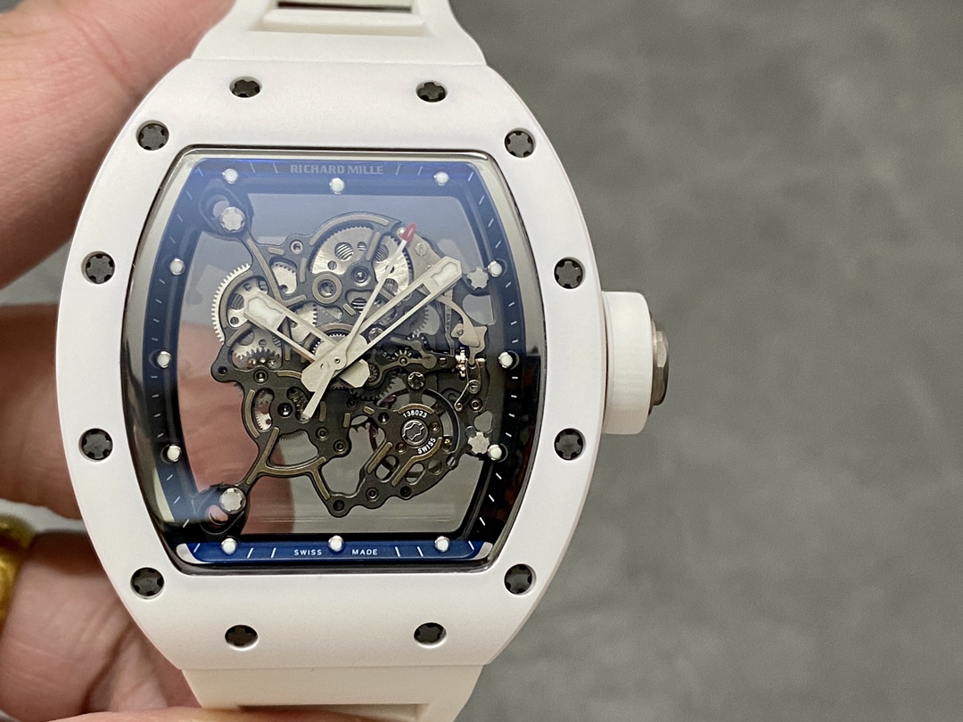 Richard Miller RM 055 RMUL2 NTPT Carbon Fiber Black Mark White Rubber Strap - Image 3