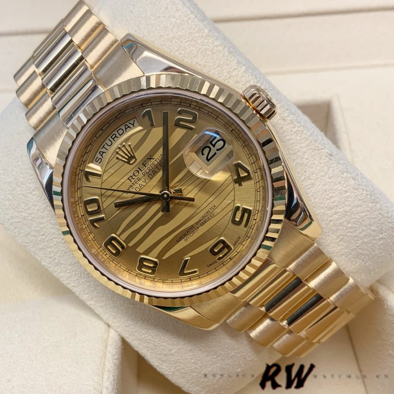 Rolex Day-Date 118238 Arabic Numeral Wave Champagne Dial Yellow gold 36mm Unisex Replica Watch - Image 3