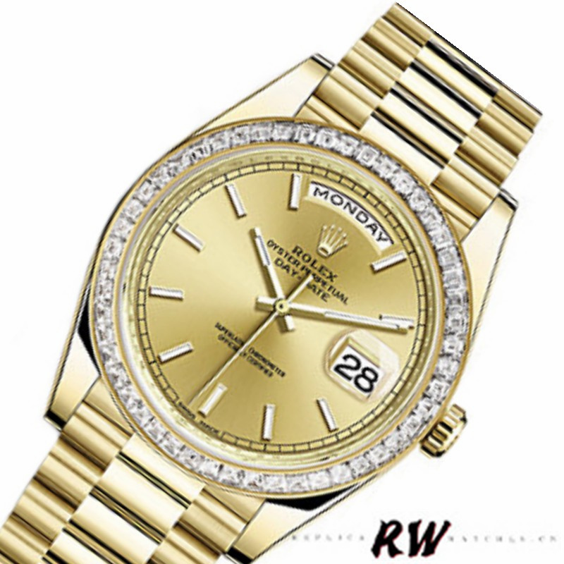 Rolex Day-Date 228398TBR Champagne Index Dial Diamond Bezel 40mm Mens Replica Watch - Image 3