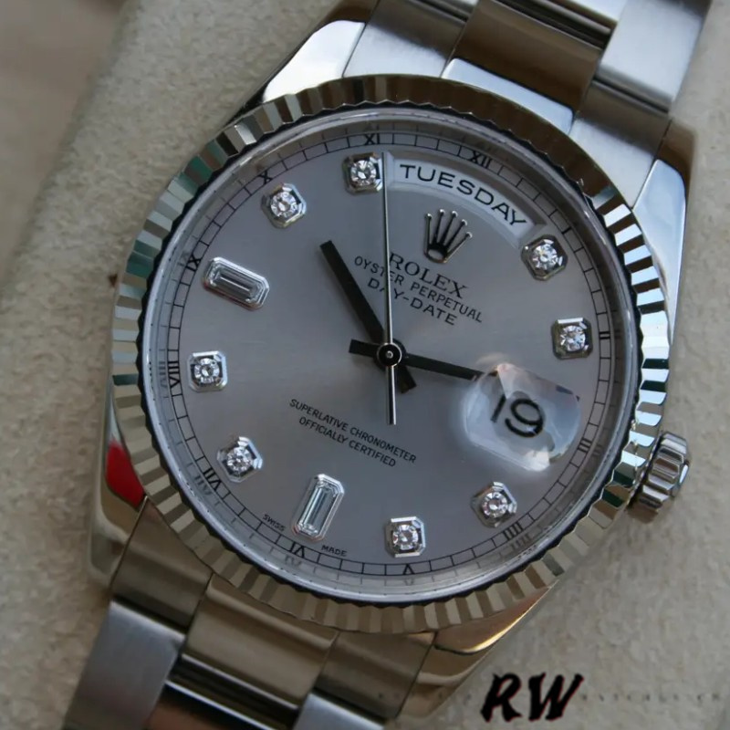 Rolex Day-Date 118239 Silver Diamond Dial fluted bezel 36mm Unisex Replica Watch - Image 3