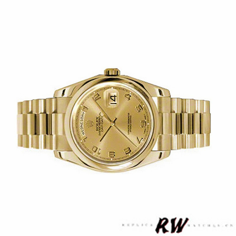 Rolex Day-Date 118208 champagne dial Arabic Numeral Hour Markers yellow gold 36mm Unisex Replica Watch - Image 3