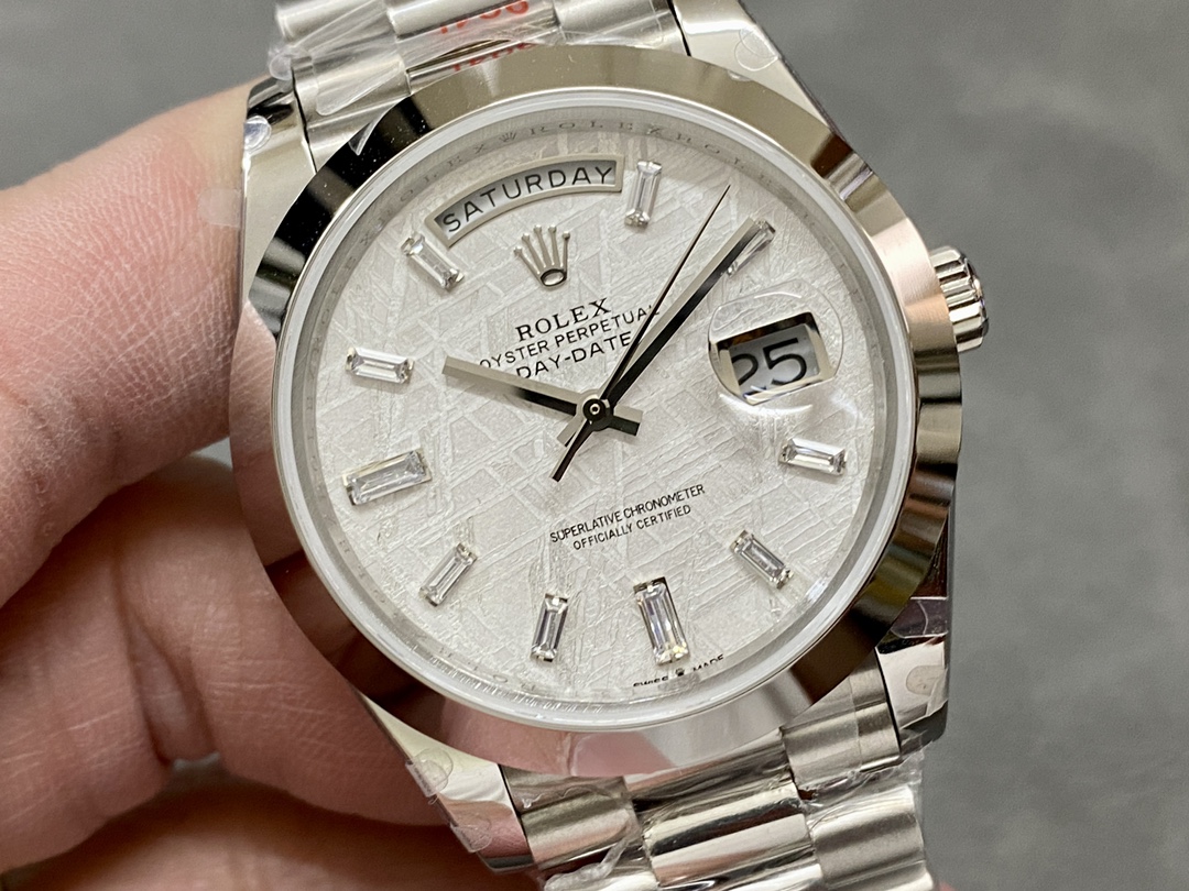 Rolex Day-Date 40mm Platinum Meteorite Baguette 228206 0036 Men's Watch - Image 4