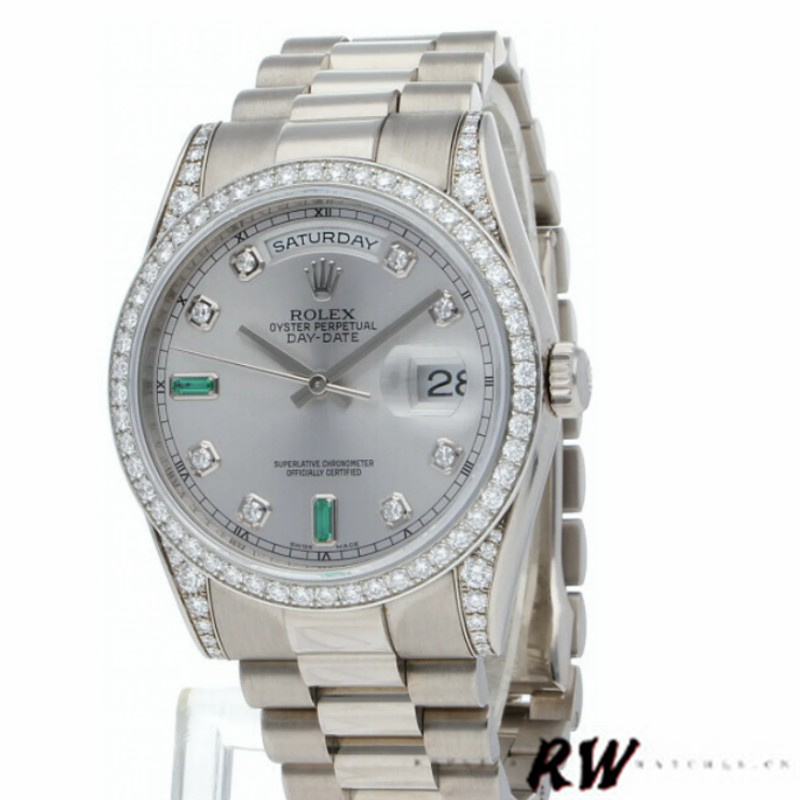 Rolex Day-Date 118389 White Gold Silver Dial 36MM Unisex Replica Watch - Image 4