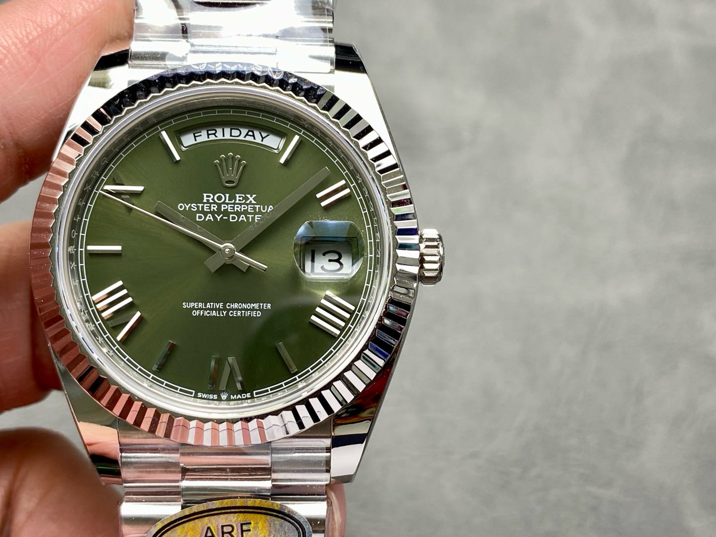 Rolex Day-Date 228239 Green Roman Dial Fluted Bezel 40mm Mens Replica Watch - Image 3