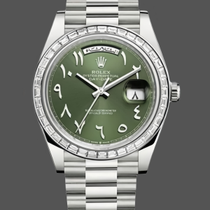 Rolex Day-Date 40 Platinum Arabic Numerals Green with Diamonds 228396tbr