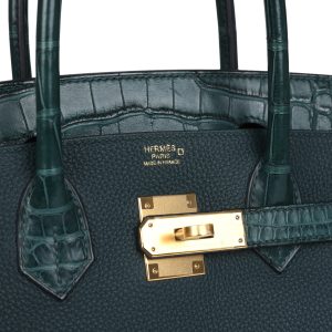 Hermes Birkin 30 Vert Cypress Togo and Matte Alligator Touch Gold Hardware