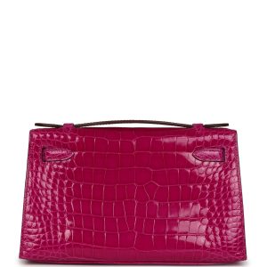 Hermes Kelly Pochette Rose Scheherazade Shiny Alligator Gold Hardware