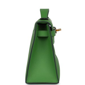 Hermes Kelly Pochette Vert Yucca Swift Gold Hardware