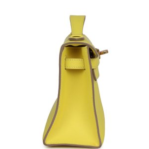 Hermes Kelly Pochette Lime Swift Gold Hardware