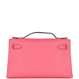 Hermes Kelly Pochette Rose Azalee Swift Palladium Hardware