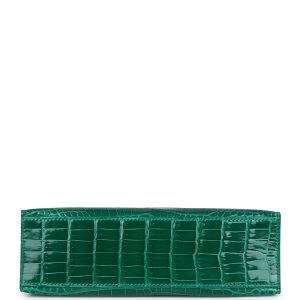 Hermes Kelly Pochette Emerald Shiny Porosus Crocodile Gold Hardware