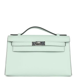Hermes Kelly Pochette Vert Peppermint Swift Palladium Hardware