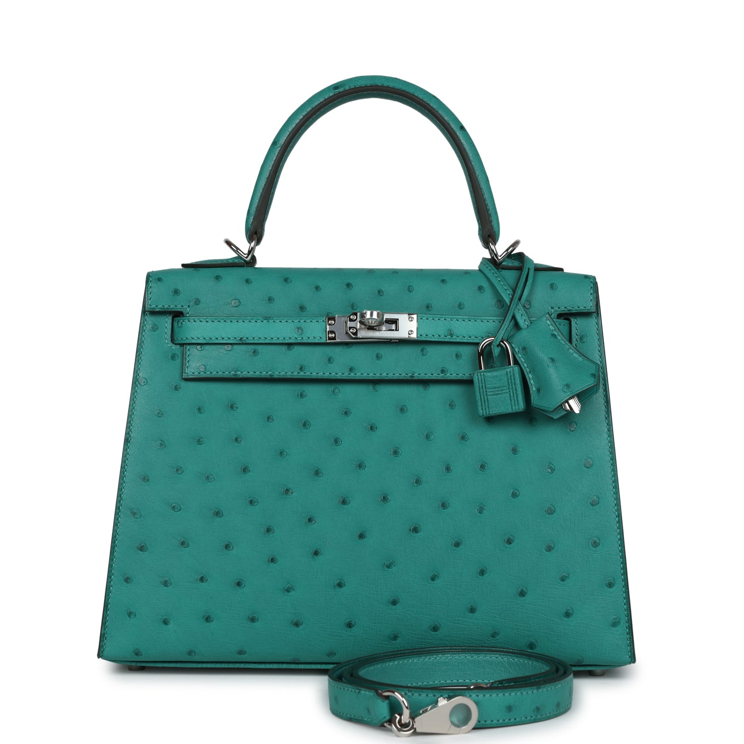 Hermes Kelly Sellier 25 Vert Verone Ostrich Palladium Hardware - Image 8