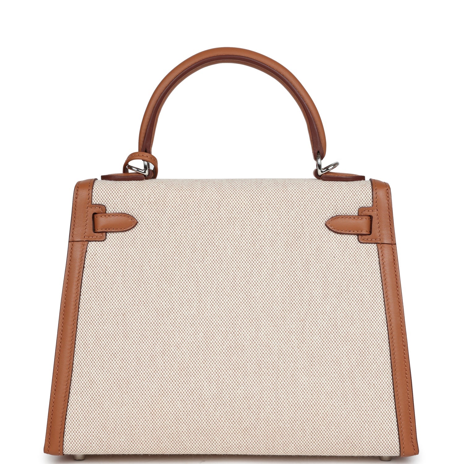 Hermes Kelly Sellier 25 Gold Swift and Ecru Toile Palladium Hardware - Image 4