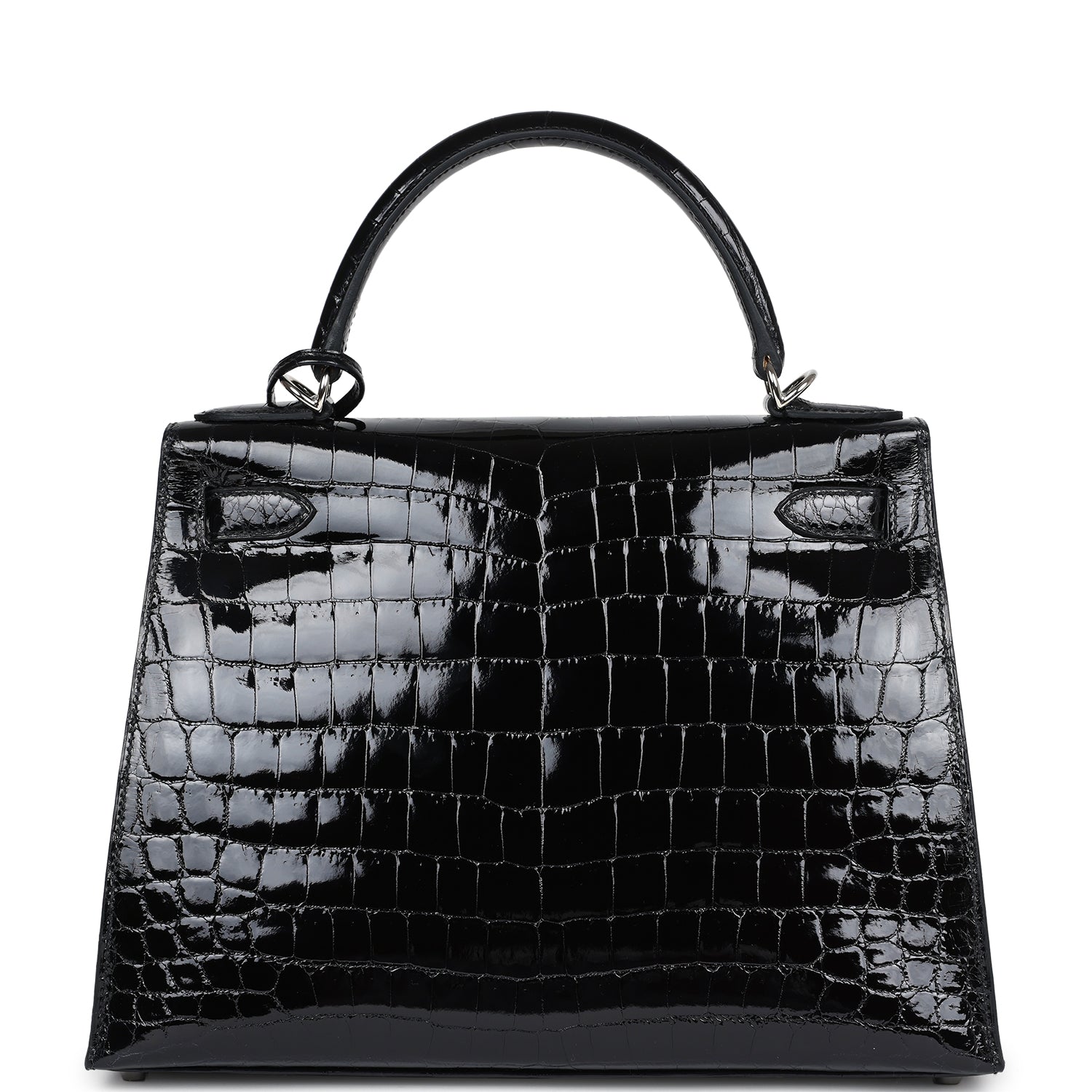 Hermes Kelly Sellier 28 Black Shiny Niloticus Crocodile Palladium Hardware - Image 2