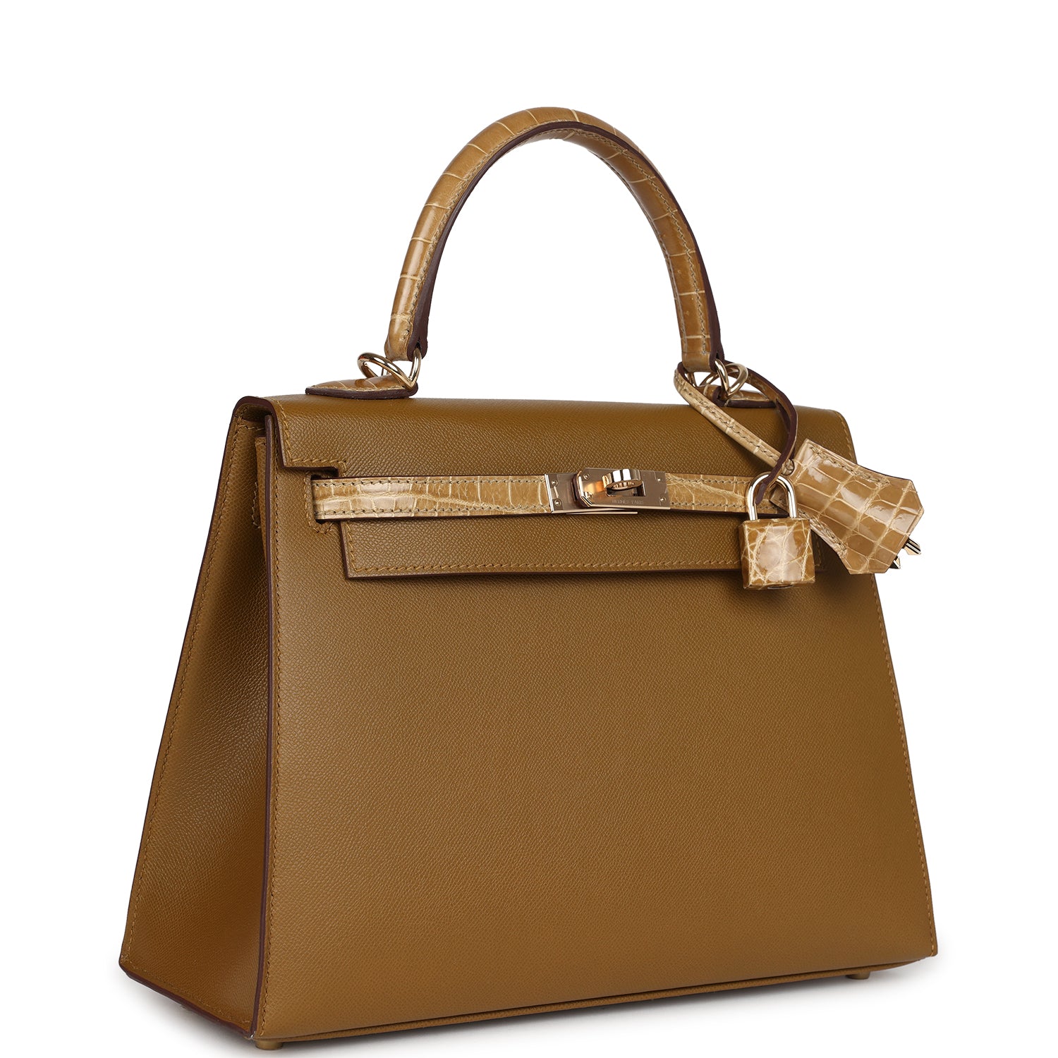 Hermes Kelly Sellier 25 Bronze Dore Madame and Sable Shiny Niloticus Crocodile Touch Permabrass Hardware - Image 10
